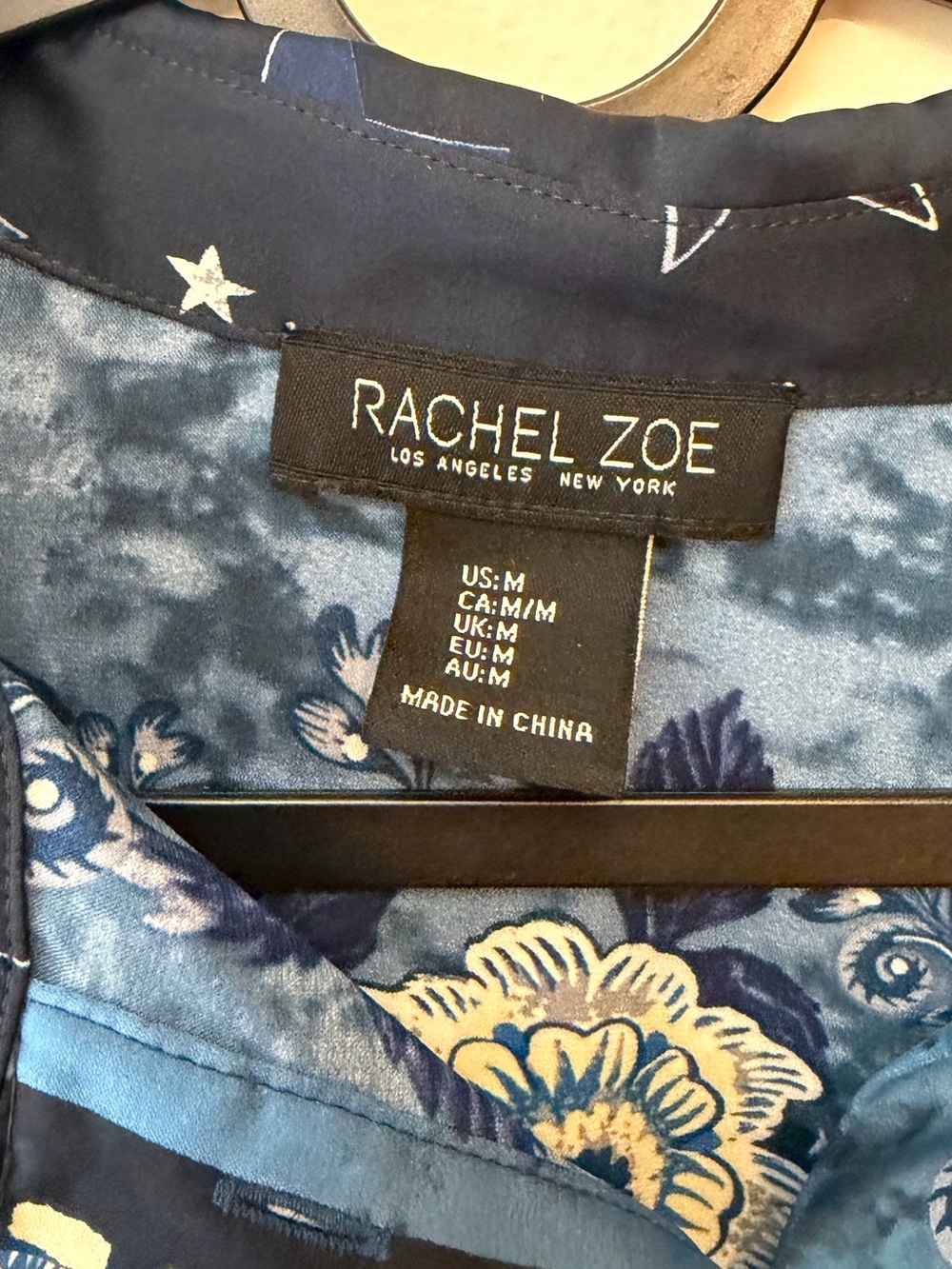 Rachel Zoe Navy and Light Blue Floral Star-Print Button Down Blouse - Picture 3 of 3